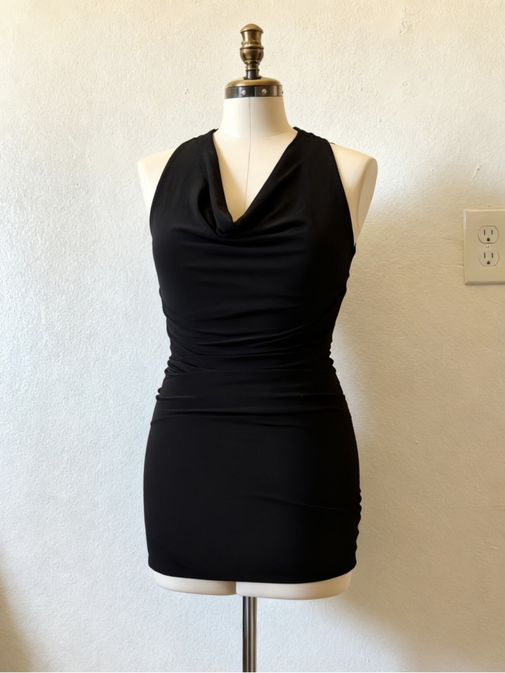 Black  cowl Neck Bodycon Dress - Women